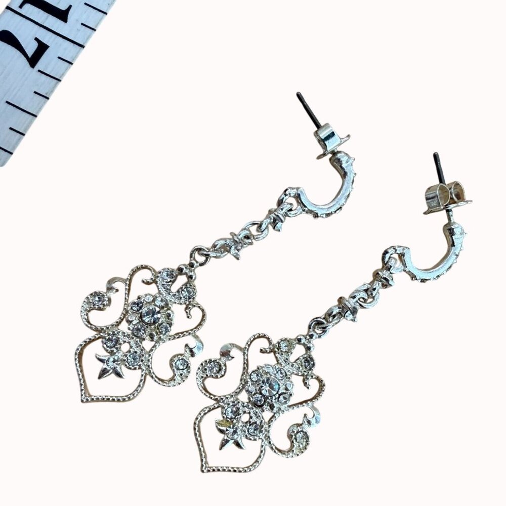 Avon Earrings Dangle Silver Tone Crystal Vintage, Wedding, Prom,‎ Glam,